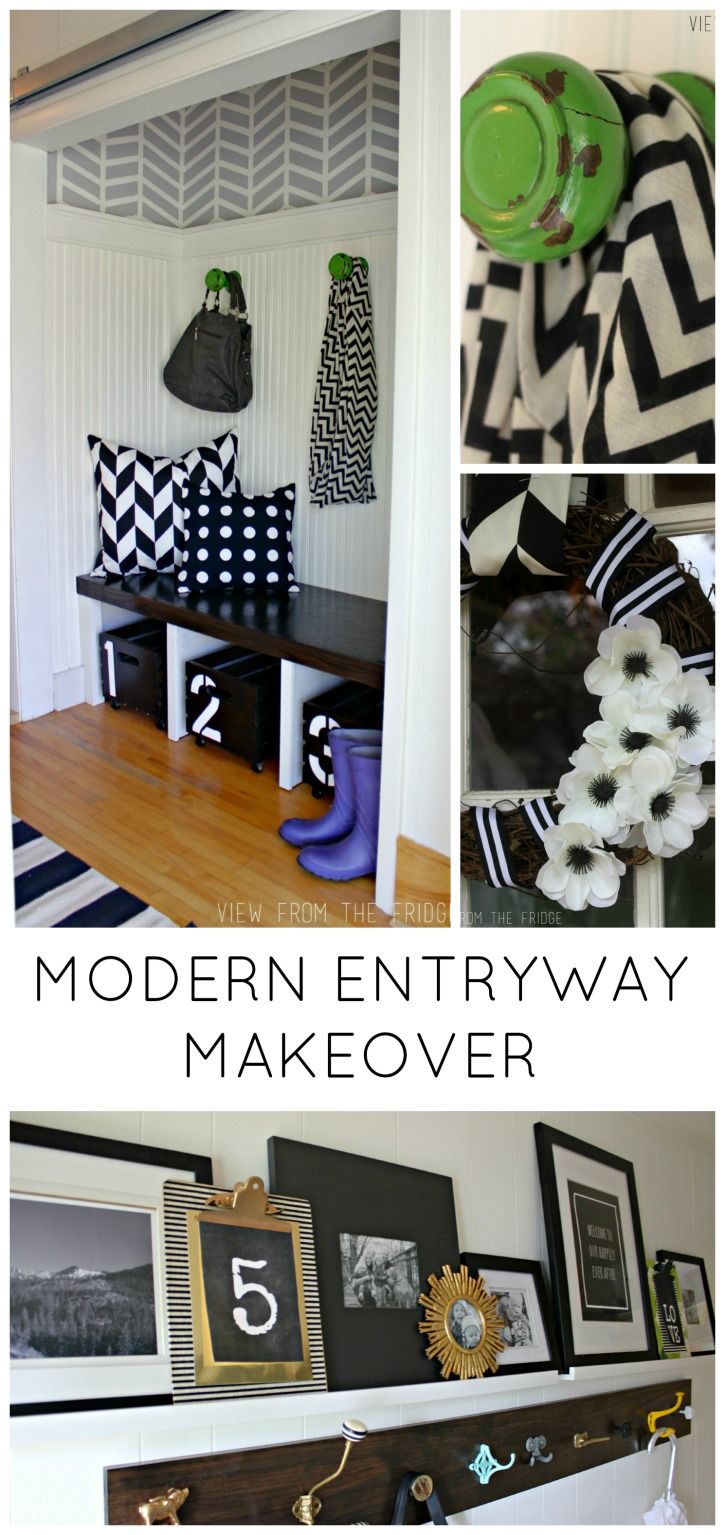 WOW! What an improvement! I love this Black and White Modern Entryway Makeover. ...