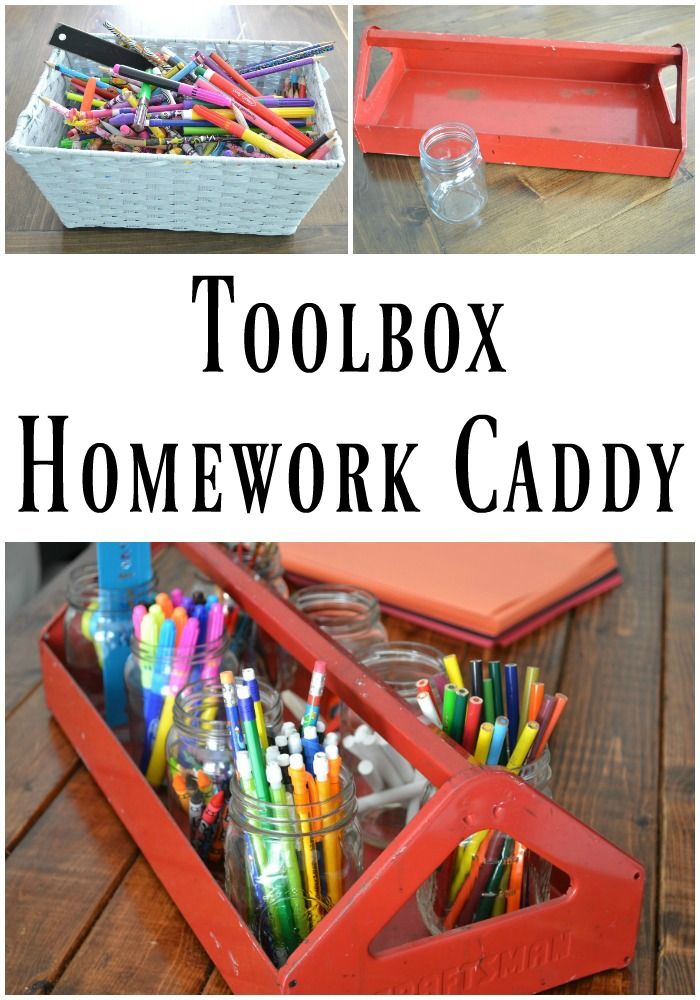 Get organized for school with this super easy toolbox homework caddy.