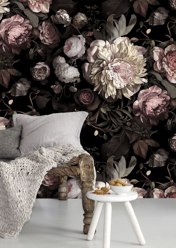 New dark floral wallpaper by Ellie Cashman. Visit www.elliecashmand....