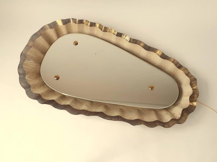 1950s Large size Backlit  Wall Mirror with Wide  Wavy Pierced Brass Fringe, USA ...