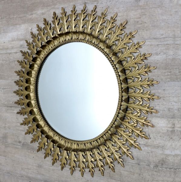 Big french mirror with brass frame in solar optics. 1950 - 1955