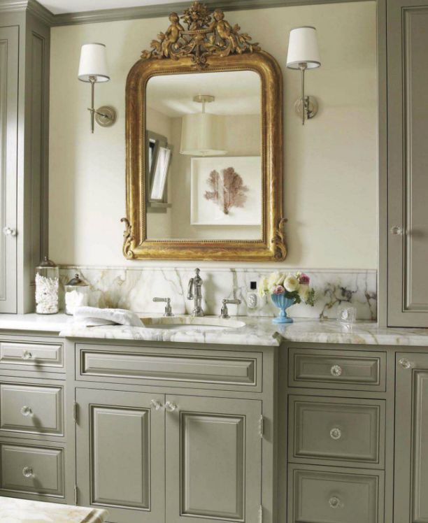 Gorgeous Louis - Philippe Mirror! Cabinets are BM Rockport Gray --- House Beauti...