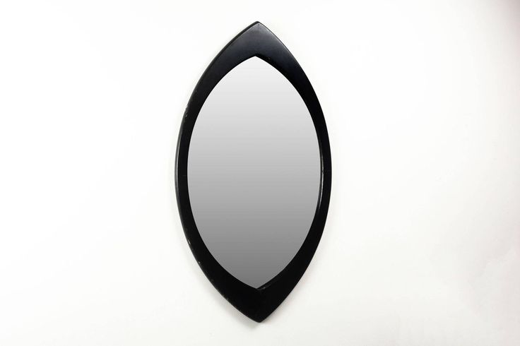 Swedish Mirror by Hans Agne Jakobsson with Black Oval Beveled Wood Frame, 1950s ...