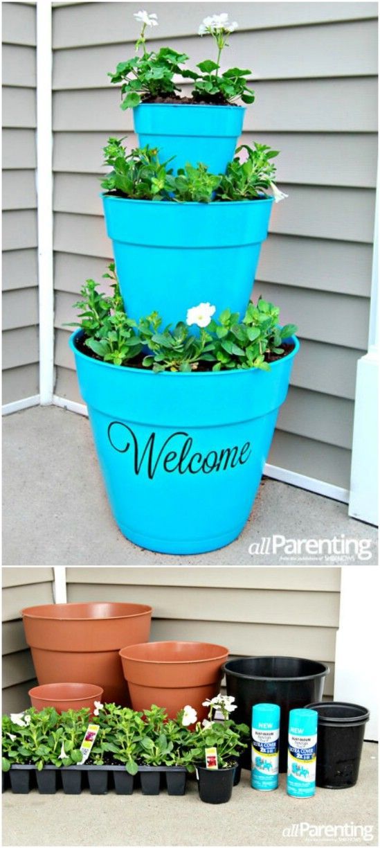 DIY - Stacked Pot Planter "Welcome" - make a good impression.