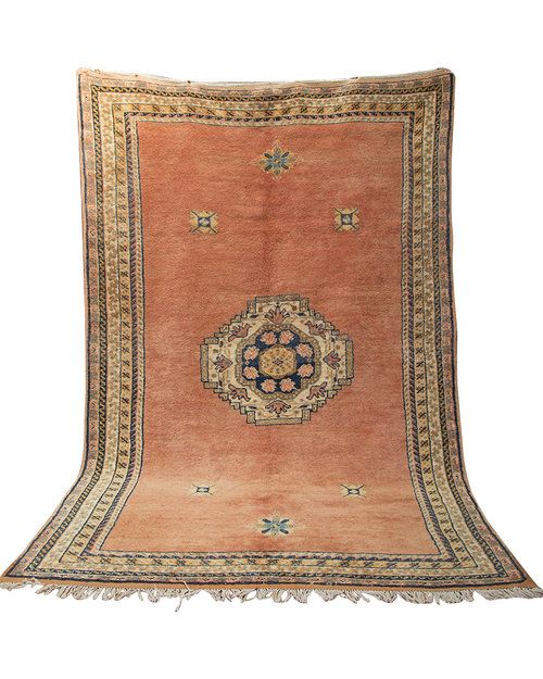 Vintage Moroccan Rug - gorgeous color combination of blue, orange and coral