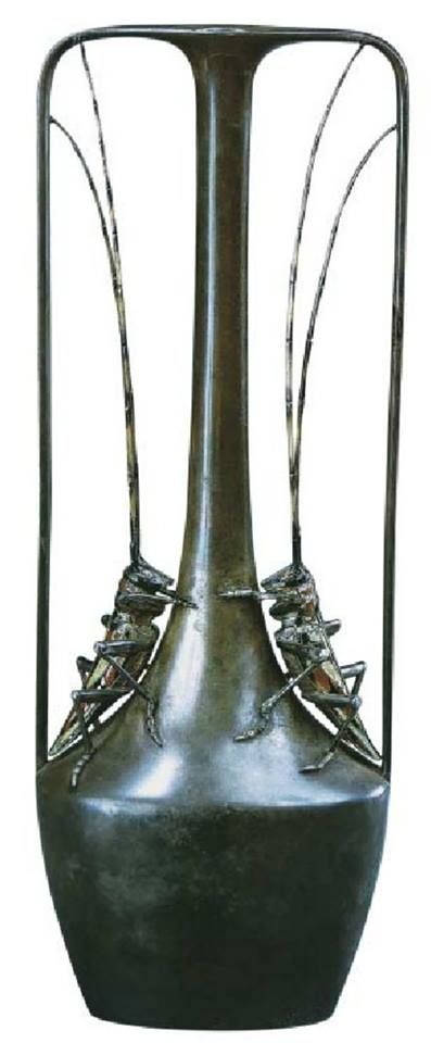 Art Nouveau Vase with Crickets by Henri Vever 1904