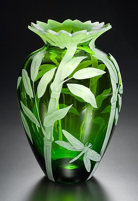 Bamboo and Dragonfly art glass by Cynthia Myers