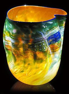 Dale Chihuly - Golden Yellow Soft Cylinder, Cobalt Blue Lip Wrap, 1993...