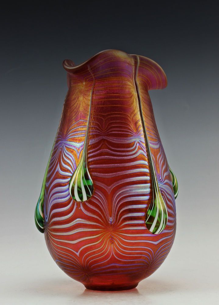 Glamorous Bohemian Art Deco Glass Cabinet Iridescent Glass Vase