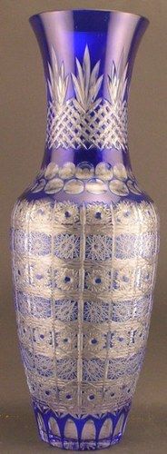 Huge Cobalt Blue Cut to Clear Bohemian Glass Crystal Vase | eBay