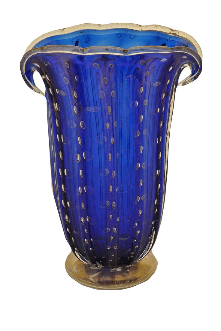 Vintage Blue Murano Glass Vase with 24K Gold, Italy