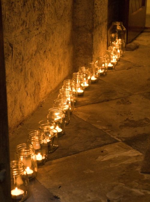 candles in mason jars to line the entrance...