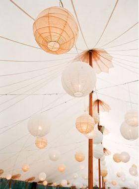 peach and white paper lanterns / photographed by Lisa Lefkowitz
