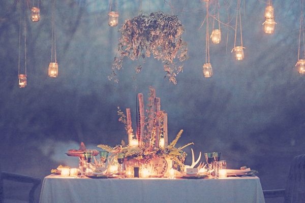 Rustic Wedding Table Hanging Candles