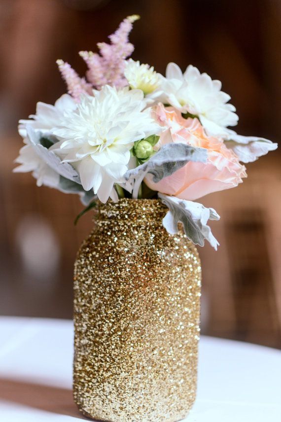#gold glitter mason jars stunning for wedding centerpieces order at www.bliss-br...