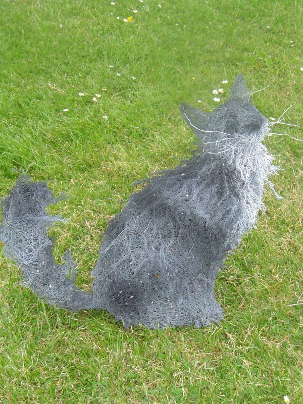 #Wire #sculpture by #sculptor Lucia Corrigan titled: 'Long haired Cat (Wire Nett...