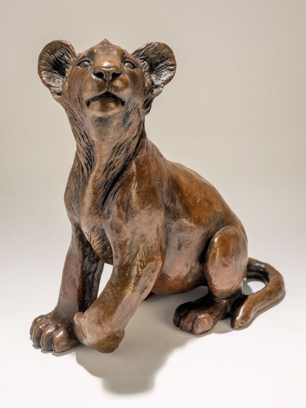 #Bronze #sculpture by #sculptor Nick Mackman titled: 'Lion Cub (Little Bronze li...