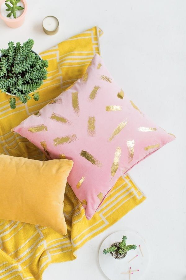 DIY Gold Foil Brushstroke Pillow | Sugar & Cloth...