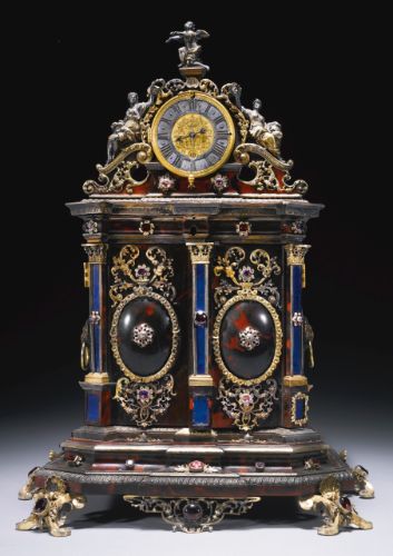 A silver mounted turtleshell tabernacle clock, Jacob Mayr, Augsburg, circa 1700,...