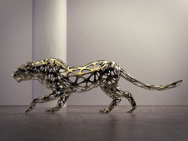 Stainless Steel #sculpture by #sculptor Sebastian Novaky titled: 'Leopard (Lifes...