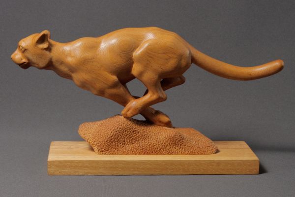 #Wood Cats #artwork by #sculptor Sergey Chechenov titled: 'Hunting (Cheetah Carv...
