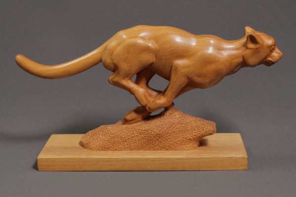 #Wood Cats #artwork by #sculptor Sergey Chechenov titled: 'Hunting (Cheetah Carv...