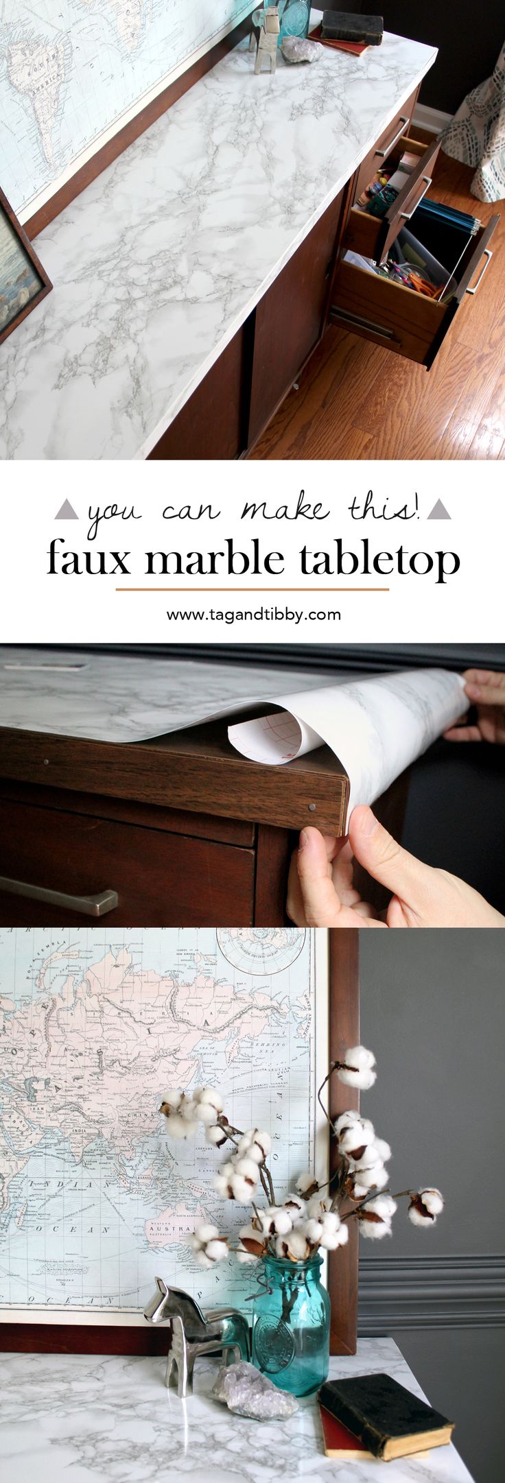 Faux Marble Contact Paper Tabletop