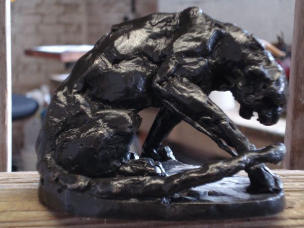 #Bronze #sculpture by #sculptor Emma Walker titled: 'Leopard Crouching (Small Li...