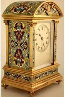 Antique French Champleve Enamel Striking Mantel Clock - E.M. & Co., Paris, Franc...