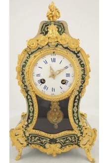 Antique French green tortoise shell boulle mantel clock, circa 1880