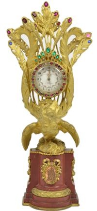Antique H. Houdebine French jewelled peacock vanity clock
