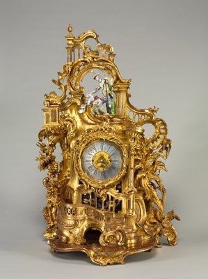 Clock, movement maker Baumgartinger, c.1750 (carved and gilded wood, faience)