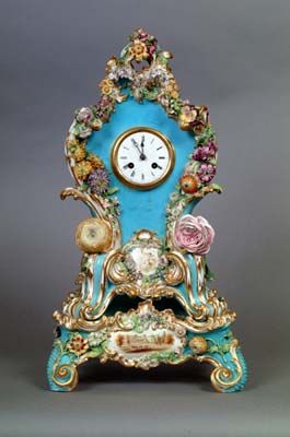 Coalport Porcelain, Coalbrookdale-style Clock and Stand c.1837....