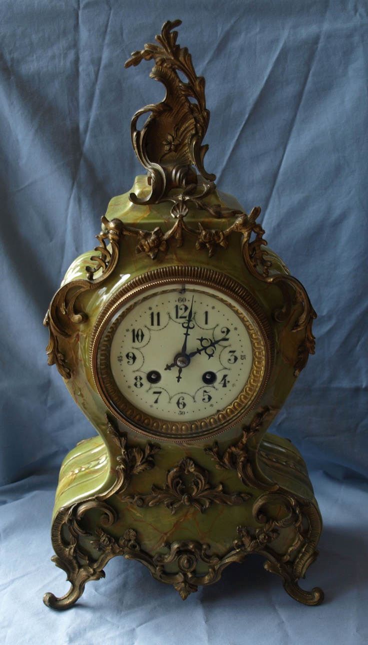French Green Porcelain Mantel Clock