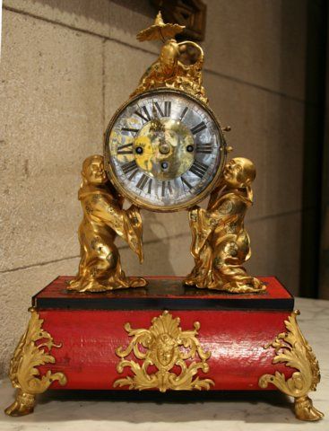 Louis XV Ormoulu And Painted Clock. Two Pagodes Stand On A Boulle Work 