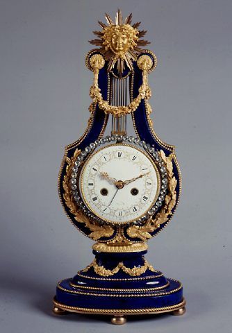 Louis XVI Lyre Clock In Sèvres Cobalt Blue Porcelain Within Fine Ormolu Mounts ...
