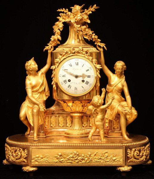 Louis XVI Ormolu Mantel Clock With Movement By Lepine, Depicting Two Scantily Cl...