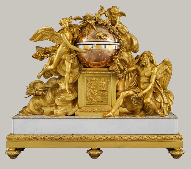 Mantel clock, ca. 1780–90 French (Paris) Gilt bronze, enamel, and marble