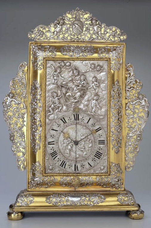 Mantel clock with the Family Crests Xaver Schnyder von Wartensee. Dial: represen...