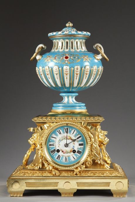 Mid-19th century porcelain (1860), enamel and ormolu mantel clock