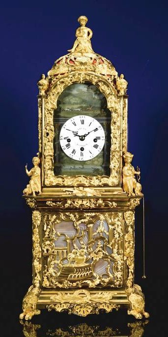 N ORMOLU, GOLD AND AGATE-MOUNTED MUSICAL AUTOMATON TABLE CLOCK, PROBABLY RETAILE...