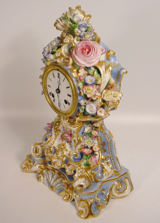 Very Fine RARE Antique 12” Jacob Petit Porcelain Flower Clock