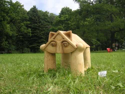 Ceramics #sculpture by #sculptor Vera Viglina titled: 'Cat-House (Humerous Outdo...