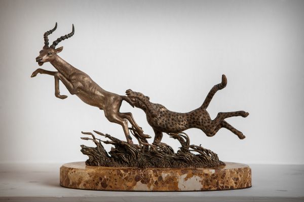 #sculpture by #sculptor Вezpally VALERON titled: 'Hunting the Antelope (Leaping...