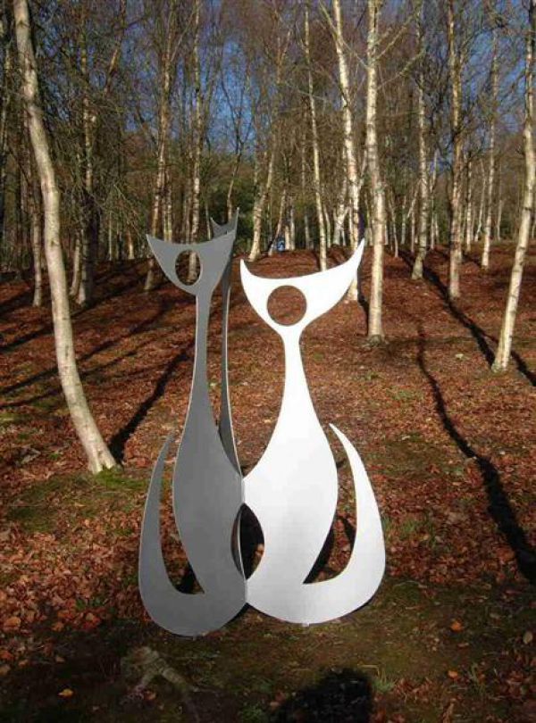 #Steel #sculpture by #sculptor Pete Moorhouse titled: 'Three Cats (Steel abstrac...