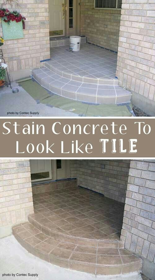 Stain concrete to look like tile. Love this idea for not just a porch but drive ...
