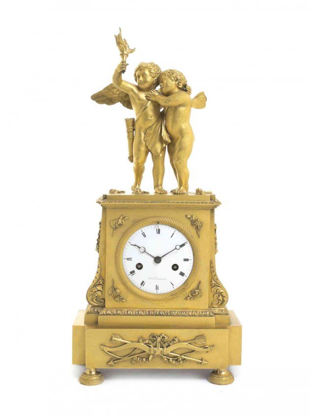A Louis XVI Style Gilt Bronze Figural Mantel Clock, : Lot 282
