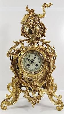 Antique clocks 19th c French Japy Freres gilt ormolu bronze Roccoco mantle clock