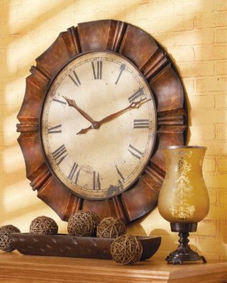 Large TUSCAN Round WALL CLOCK Metal Ruched Frame 37