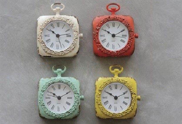 Colorful Pewter Table Clocks, Set of 4 - From Antiquefarmhouse.com - www.antique...